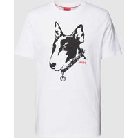 HUGO T-Shirt mit Rundhalsausschnitt und Motiv-Print in Weiss, Größe XL von HUGO