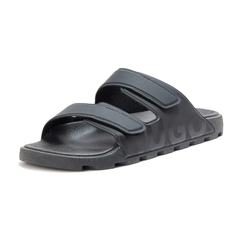 HUGO Verstellbare Sandalen für Herren mit Doppelriemen, schwarz glänzend, 46 EU von HUGO