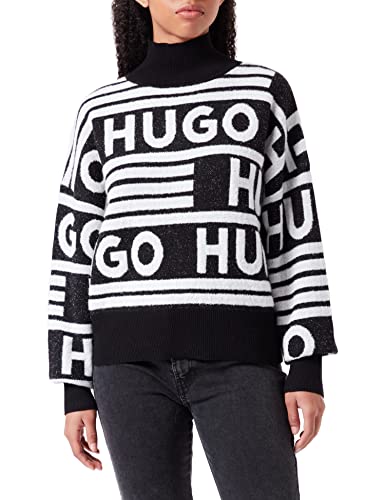 HUGO Damen Sismina Oversized Pullover mit Stehkragen und Jacquard-Logos Schwarz XL von HUGO