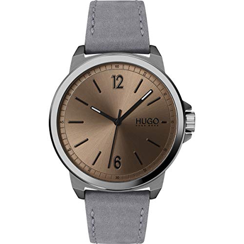 Hugo Herren Analog Quartz Uhr Lead mit Leder Armband von HUGO BOSS