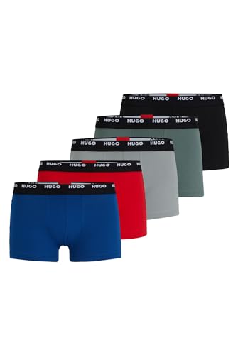 Hugo Herren Trunk Five Pack Fünfer-Pack eng anliegende Boxershorts aus Stretch-Baumwolle mit kurzem Bein und Logos am Bund, Blau,XL von HUGO