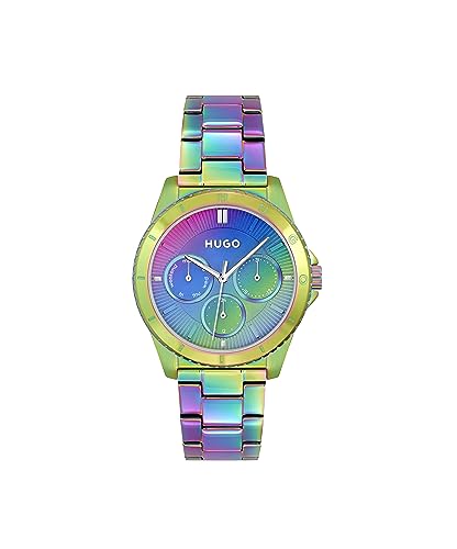 Hugo Multi Zifferblatt Quarz Uhr für Damen Kollektion #Dance mit Regenbogenfarbenes Edelstahlarmband - 1540160 von HUGO