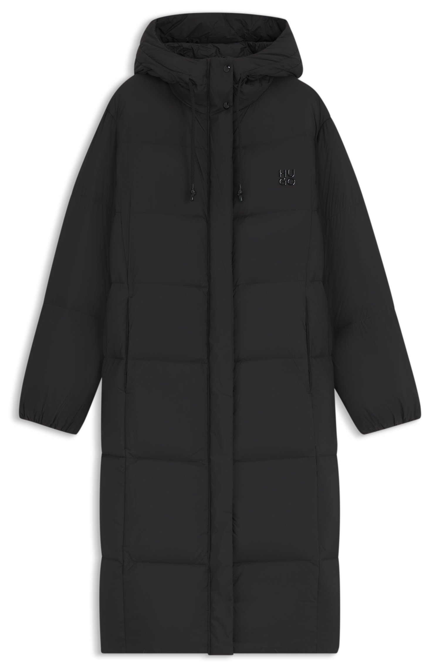 Lange Daunenjacke mit Kapuze und Stack-Logo-Print von HUGO
