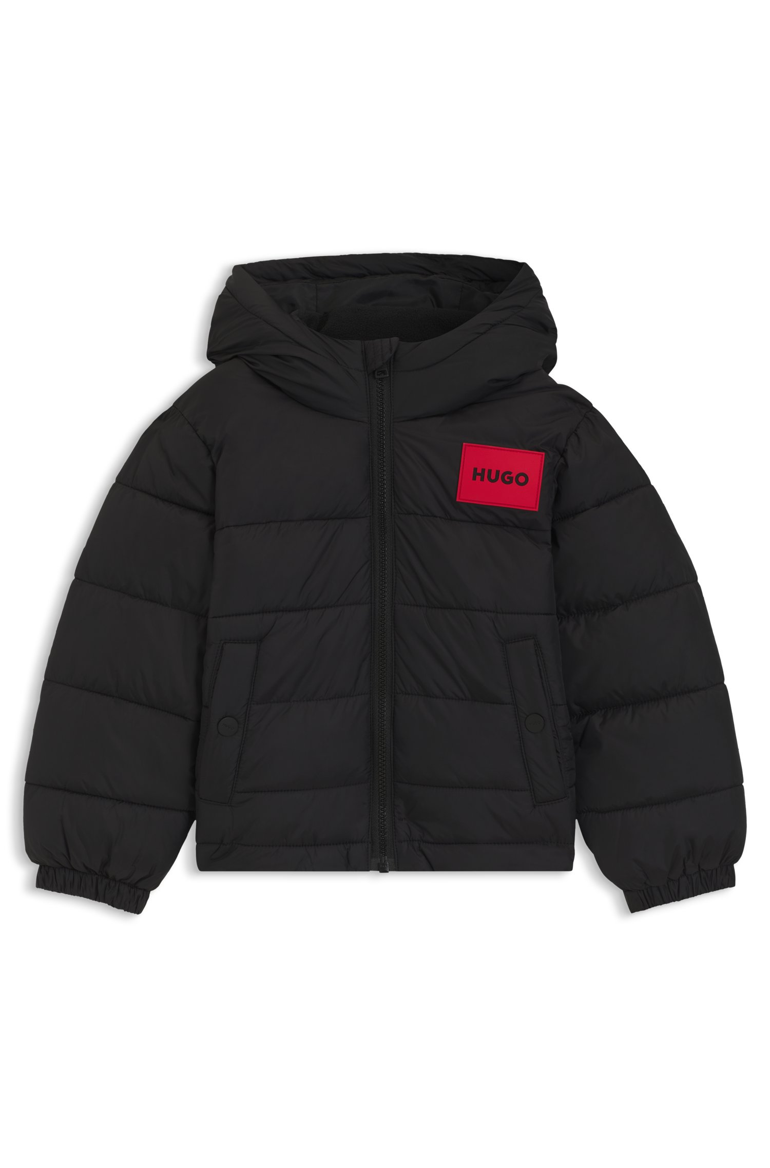 Wasserabweisende Kids-Jacke mit Kapuze und Logo-Aufnäher von HUGO