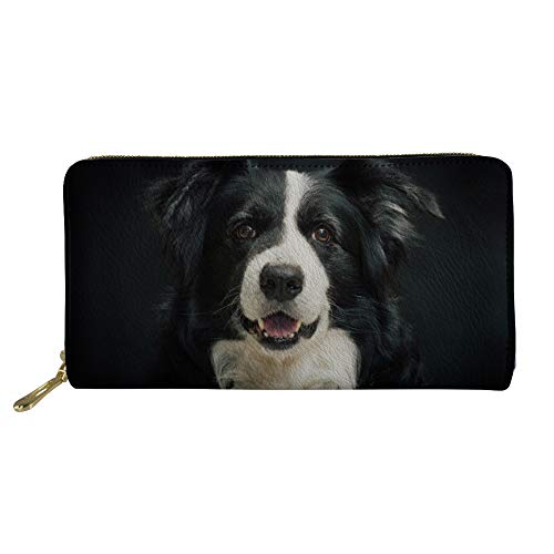 HUGS IDEA Damen Geldbörse Damen Kreditkartenetui Brieftasche Gedruckt Reißverschluss Clutch, Border Collie 4, Einheitsgröße, Reisepasshülle von HUGS IDEA