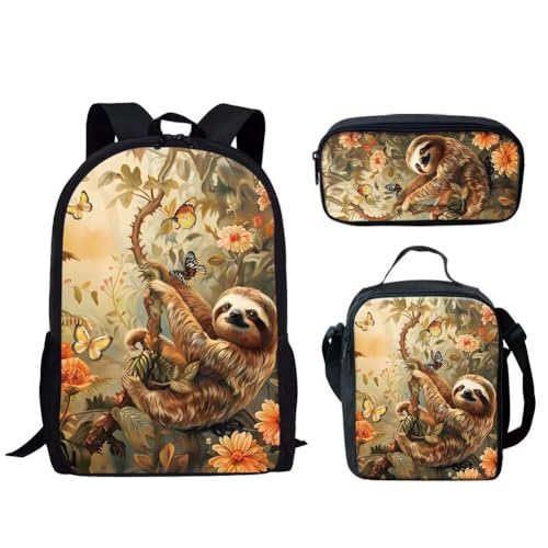 HUGS IDEA 3 x Rucksack für Jungen und Mädchen, Schultaschen mit isolierter Lunchtasche und Federmäppchen, Lustiger Faultier HUGS IDEA 3 x Rucksack für Jungen und Mädchen, Schultaschen mit isolierter Lunchtasche und Federmäppchen, Lustiger Faultier von HUGS IDEA