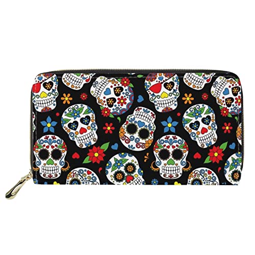 HUGS IDEA Buttefly Print Damen Lange Geldbörse PU Leder Reise Aufbewahrung Geldbörse, Floral Sugar Skull, Casual von HUGS IDEA