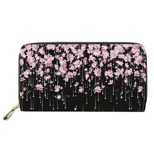 HUGS IDEA Cherry Blossom Damen Lange Geldbörse Geldbörse Kreditkartenetui Cover PU Leder Reißverschluss Rund Mode Clutch Bag, Cherry Blossom von HUGS IDEA