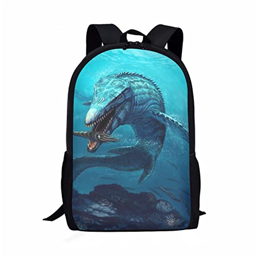 HUGS IDEA Coole 3D-Tier-Rucksack für Kinder, Schulbuchtasche, Kinder-Druck, Mosasaurus Blue, 17 inch von HUGS IDEA