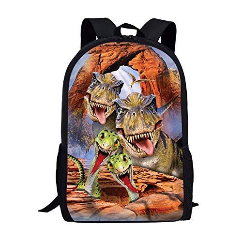 HUGS IDEA Coole T-Rex 3D Vivid Thunder Dinosaurier Tier Tasche Kinder 17 Zoll Rucksack Mittelschultasche Atmungsaktive Schultertaschen, Dinosaurier, 17 inch (3PCS Set), Taschen-Organizer von HUGS IDEA