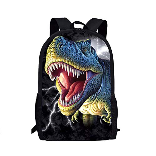HUGS IDEA Coole T-Rex 3D Vivid Thunder Dinosaurier Tier Tasche Kinder 17 Zoll Rucksack Mittelschultasche Atmungsaktive Schultertaschen, T-rex 2, 17 inch (3PCS Set), Taschen-Organizer von HUGS IDEA