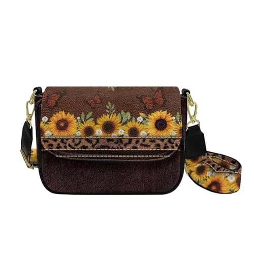 HUGS IDEA Crossbody Geldbörse für Damen, Leder, Schultertasche, trendige Hobo-Tasche mit breitem Riemen, Sonnenblumen-Schmetterling, Einheitsgröße von HUGS IDEA