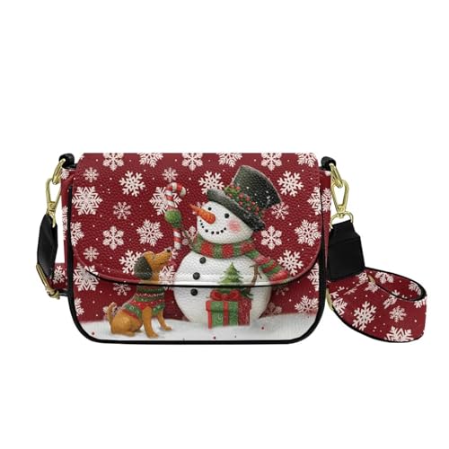 HUGS IDEA Crossbody Geldbörse für Damen Leder Schultertasche mit breitem Riemen Trendy Handtasche, Niedlicher Schneemann-Dackel, Einheitsgröße von HUGS IDEA