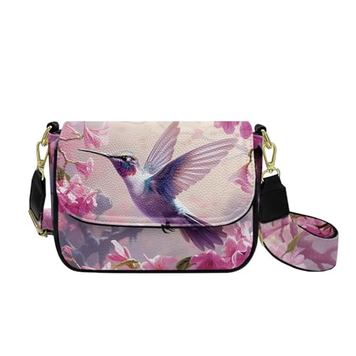 HUGS IDEA Damen Crossbody Geldbörse Leichte Schultertasche Handtasche Leder Hobo Bag, Kolibrikirschblüte, Einheitsgröße von HUGS IDEA