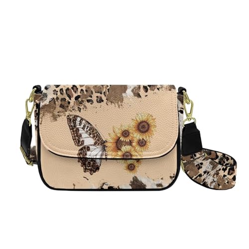 HUGS IDEA Damen Crossbody Geldbörse Leichte Schultertasche Handtasche Leder Hobo Bag, Retro Butterfly, Einheitsgröße von HUGS IDEA