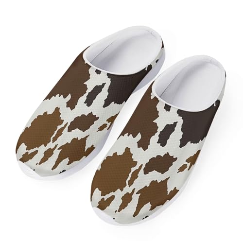 HUGS IDEA Damen Garten Clogs Schuhe Atmungsaktiv Schnell Trocknend Sandalen Hausschuhe Strand Schuhe, Braune Kuh, 39 EU von HUGS IDEA