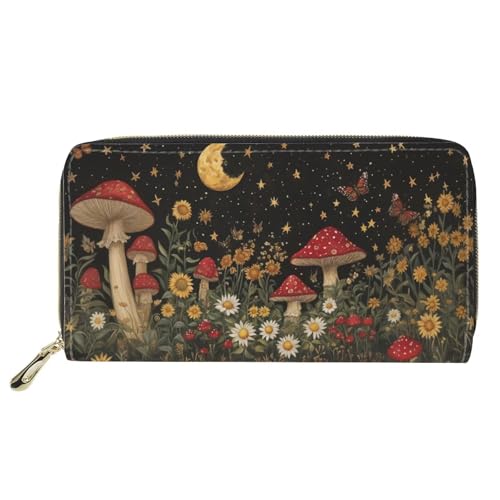 HUGS IDEA Damen-Geldbörse, Leder, lang, mit Regenbogenmuster, Rotes Pilz-Gänseblümchen, Casual von HUGS IDEA