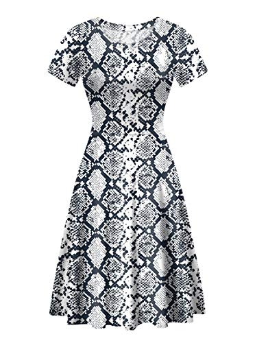 HUGS IDEA Klassisches Swing-Skaterkleid für Damen, lässig, Arbeit, Party, Cocktail, einfarbig, Blumendruck, Schlangenmuster 1, XXL von HUGS IDEA