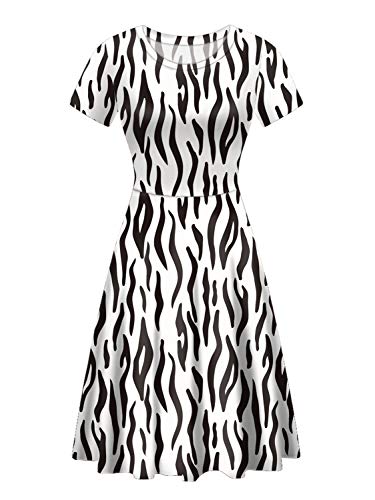 HUGS IDEA Damen Klassisches Swing Skaterkleid Casual Arbeit Party Cocktail Solide Blumendruck Kleider, Zebramuster 1, Small von HUGS IDEA