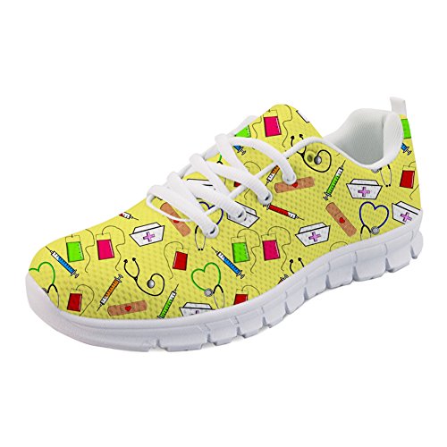 HUGS IDEA Damen Laufschuhe Sport Stethoskop Krankenschwester Hat Print Mesh Tennis Trainer Sport Wanderschuhe-EU Größe 45 von HUGS IDEA