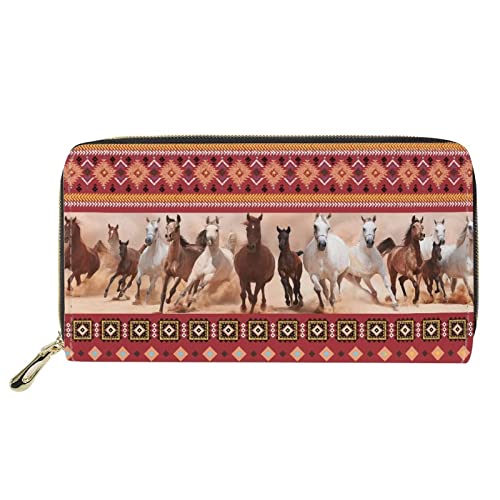 HUGS IDEA Damen Leder Lange Clutch Geldbörse Regenbogen Muster Geldbörse, Aztekisches Tribal-Pfer, Casual von HUGS IDEA