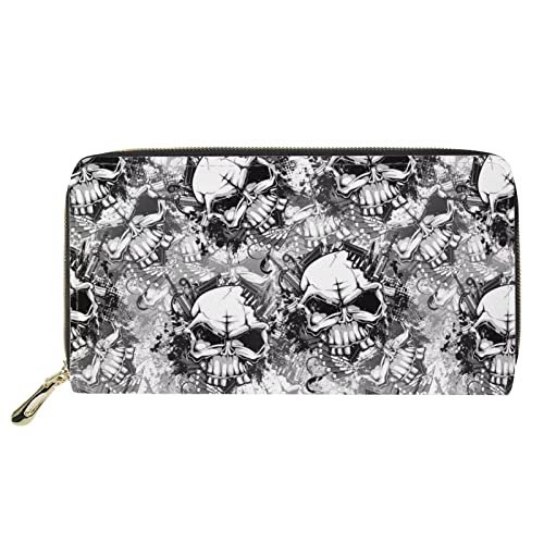 HUGS IDEA Damen Leder Lange Clutch Geldbörse Regenbogen Muster Geldbörse, Cooler Totenkopf, Casual von HUGS IDEA