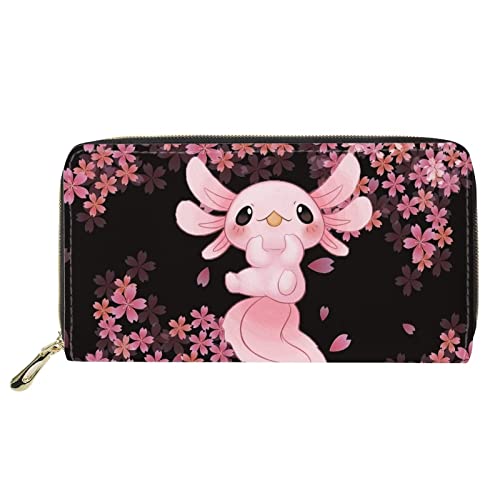 HUGS IDEA Damen Leder Lange Clutch Geldbörse Regenbogen Muster Geldbörse, Pink Sakura Axolotl, Casual von HUGS IDEA