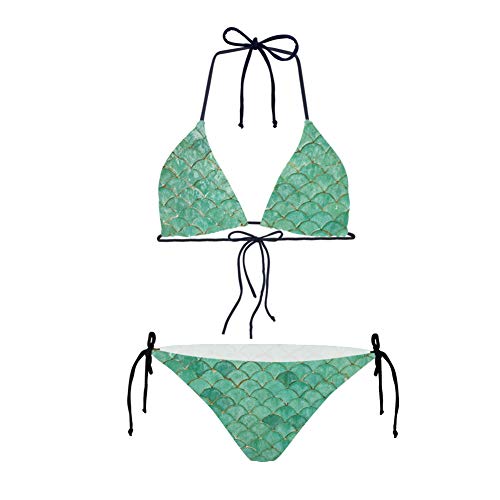 HUGS IDEA Damen Meerjungfrau Fisch Schuppen Trangle Bikini Set Zweiteiliger Halter Badeanzüge Gr. Large, Fischschuppen 4 von HUGS IDEA