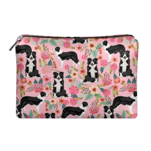 HUGS IDEA Damen Mode Leder Handtasche Reise Kosmetiktasche Reißverschluss Clutch PU Leder Geldbörse, Floral Border Collie, Einheitsgröße von HUGS IDEA