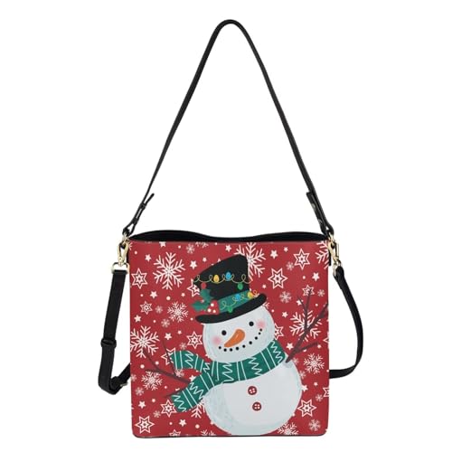 HUGS IDEA Damen-Schultertasche aus Leder mit langem Riemen, mit Weihnachtsmotiv, Niedlicher Schneemann für Weihnachten, Einheitsgröße von HUGS IDEA