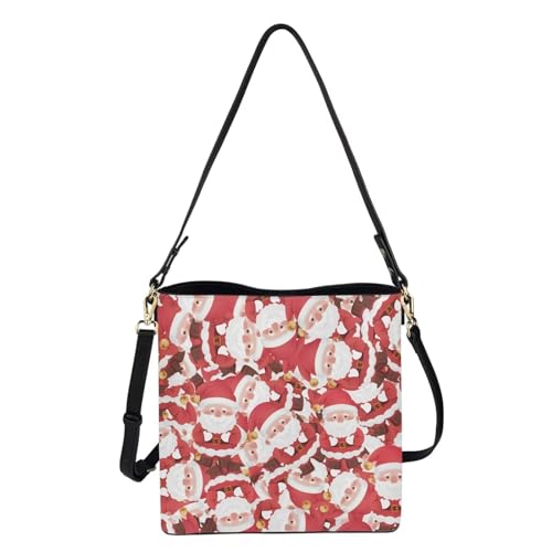 HUGS IDEA Damen-Schultertasche aus Leder mit langem Riemen, mit Weihnachtsmotiv, Weihnachten Lustiger Weihnachtsmann, Einheitsgröße von HUGS IDEA