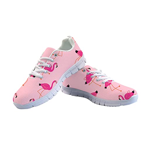 HUGS IDEA Damen Sport Laufschuhe Flach Schaum Leicht Luftkissen Sneakers Mesh Schuhe Krankenschwester Hund Flamingo Schädel Katze, Rosa Flamingo, 40 EU von HUGS IDEA