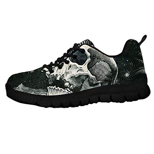 HUGS IDEA Damen Sugar Floral Skull Sneakers Leichte Flexible Laufschuhe, Punk-Totenkopf 1, 40 EU von HUGS IDEA