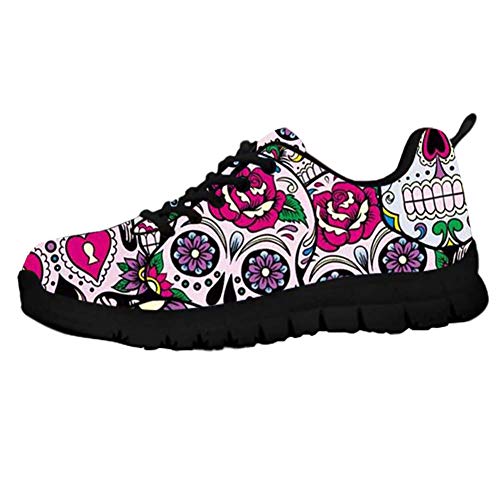 HUGS IDEA Damen Sugar Floral Skull Sneakers Leichte Flexible Laufschuhe, Sugar Skull 1, 40 EU von HUGS IDEA