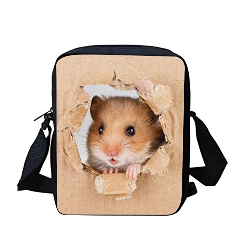 HUGS IDEA Fashion Messenger Bag, Kleine Crossbody Bag für Reisen Schule, Unisex, Jungen Mädchen Schulter Handtasche, Süßer Hamster, Einheitsgröße von HUGS IDEA