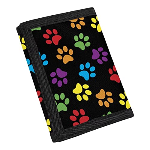 HUGS IDEA Fashion Trifold Wallet for Kids Boys Girls Lightweight Small Wallet with Coin Pockets Trifold Moneybag, Bunte Tierpfoten, Einheitsgröße von HUGS IDEA