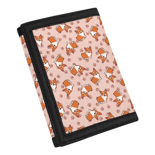 HUGS IDEA Fashion Trifold Wallet for Kids Boys Girls Lightweight Small Wallet with Coin Pockets Trifold Moneybag, Cartoon Corgi, Einheitsgröße von HUGS IDEA