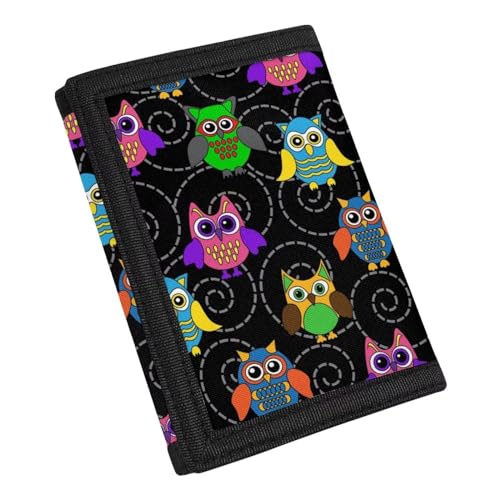 HUGS IDEA Fashion Trifold Wallet for Kids Boys Girls Lightweight Small Wallet with Coin Pockets Trifold Moneybag, Cartoon Eule, Einheitsgröße von HUGS IDEA