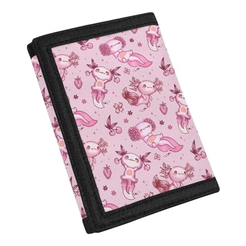 HUGS IDEA Fashion Trifold Wallet for Kids Boys Girls Lightweight Small Wallet with Coin Pockets Trifold Moneybag, Rosa Axolotls, Einheitsgröße von HUGS IDEA