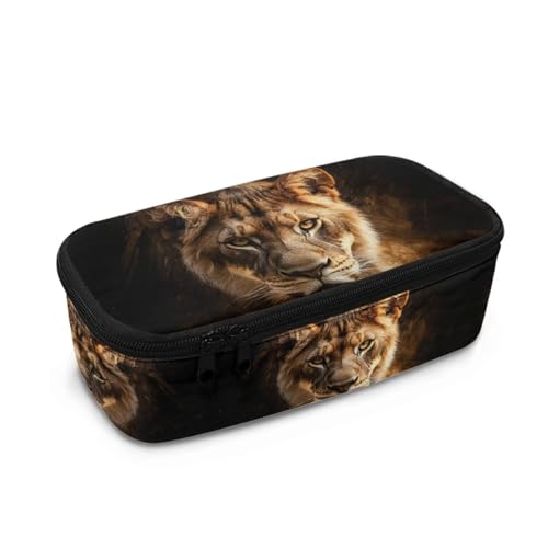 HUGS IDEA Federmäppchen für Jungen, großes Fassungsvermögen, Stifteetui mit mehreren Fächern, Federmäppchen, Cooler Löwe, Einheitsgröße, Schulranzen von HUGS IDEA