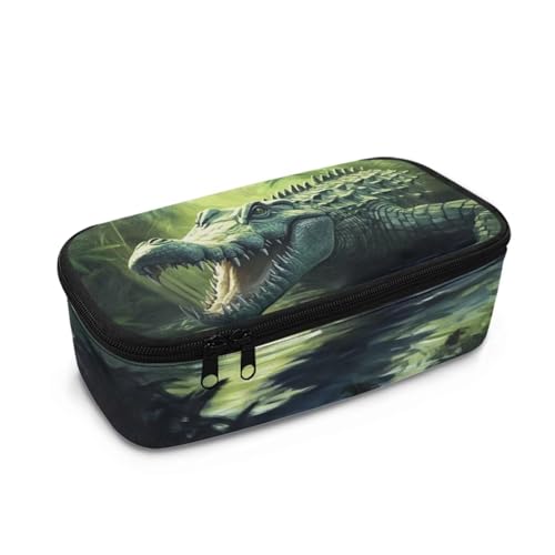 HUGS IDEA Federmäppchen für Jungen, großes Fassungsvermögen, Stifteetui mit mehreren Fächern, Federmäppchen, Waldkrokodil, Einheitsgröße, Schulranzen von HUGS IDEA