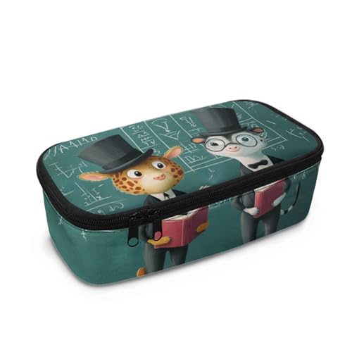 HUGS IDEA Federmäppchen für die Schule, leichtes Federmäppchen mit mehreren Fächern, Schreibwaren-Organizer, Cartoon-Giraffen, Kuh, Einheitsgröße, Schulranzen von HUGS IDEA
