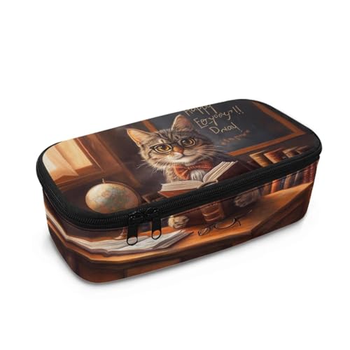 HUGS IDEA Federmäppchen für die Schule, leichtes Federmäppchen mit mehreren Fächern, Schreibwaren-Organizer, Niedlicher Katzenkugel-Druck, Einheitsgröße, Schulranzen von HUGS IDEA