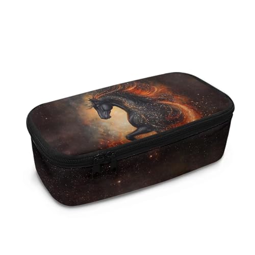 HUGS IDEA Federmäppchen für die Schule, mit mehreren Fächern, leichter Stifthalter, Schwarzes Pferd, Einheitsgröße, Schulranzen von HUGS IDEA