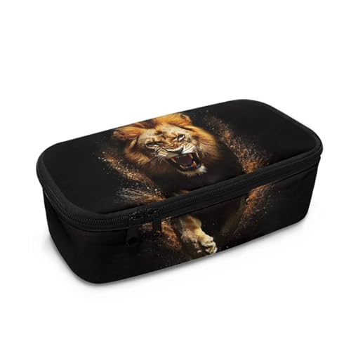 HUGS IDEA Federmäppchen mit mehreren Fächern, leichtes Stifteetui für Jungen, Cooler Löwe, Einheitsgröße, Schulranzen von HUGS IDEA