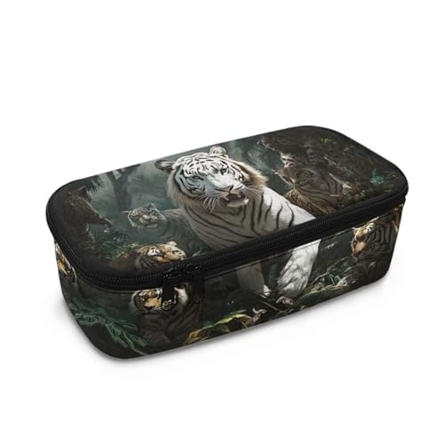 HUGS IDEA Federmäppchen mit mehreren Fächern, leichtes Stifteetui für Jungen, weißer tiger, Einheitsgröße, Schulranzen von HUGS IDEA