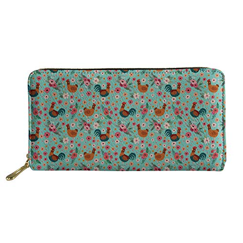 HUGS IDEA Flowers Chicken Print Women Zip Around Organizer Wallet PU Long Purse Clutch von HUGS IDEA