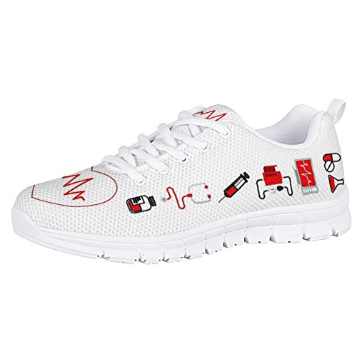 HUGS IDEA Frauen SchnüRen Wanderschuhe - Heartbeat White Breathable Trainers Fashion Heart Pattern Sneaker LäSsige Wanderschuhe Athletic Road Running Trainer EU 46 von HUGS IDEA