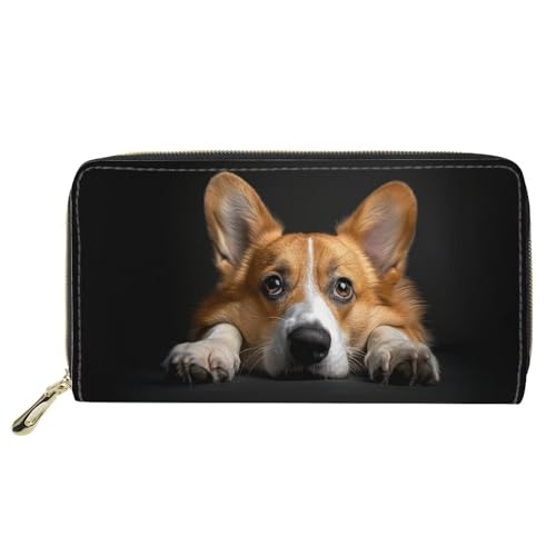 HUGS IDEA Funny Corgi Print Women Wallet Clutch Bag PU Leather Zip Around Credit Card Holder Coin Purse, Lustiger Corgi von HUGS IDEA