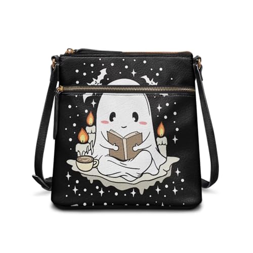 HUGS IDEA Halloween Crossbody Bag Damen Trendy Umhängetasche Mode Hobo Handtasche, Cute Ghost, Einheitsgröße von HUGS IDEA
